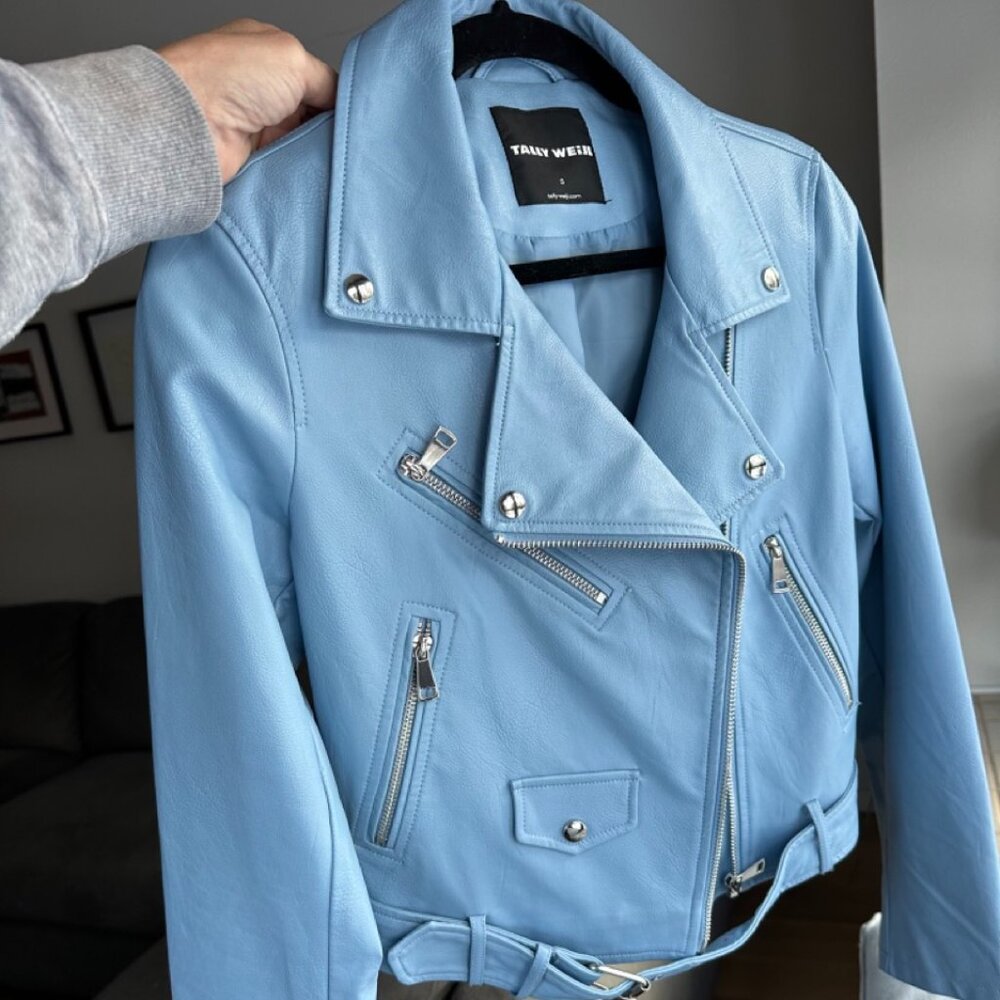 Faux/Vegan Leather Biker Jacket- Light Blue